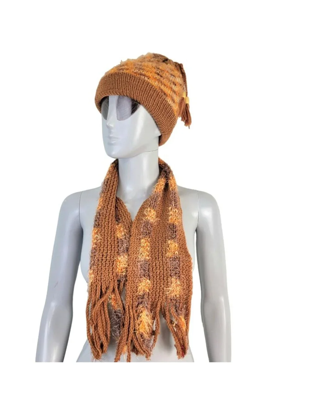 Retro Crochet Scarf Beanie Cap Set Women One Size Winter Accessories Outdoors